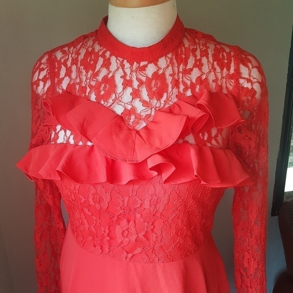 ASOS Lace and Ruffle High Neck Long Sleeved Dress - Picture 3 of 15